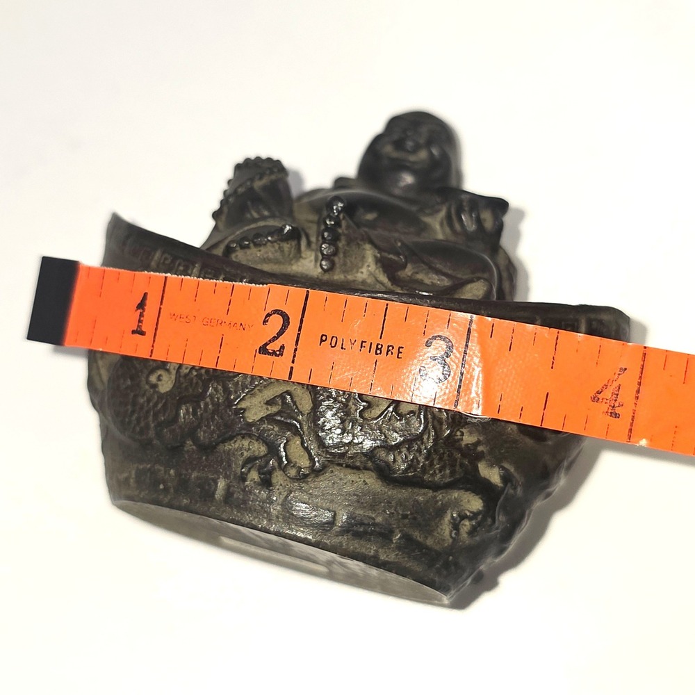 Vintage Laughing Buddha Hotei in Dragon Wealth Boat Figurine Indonesia 4 inch - Picture 7 of 8